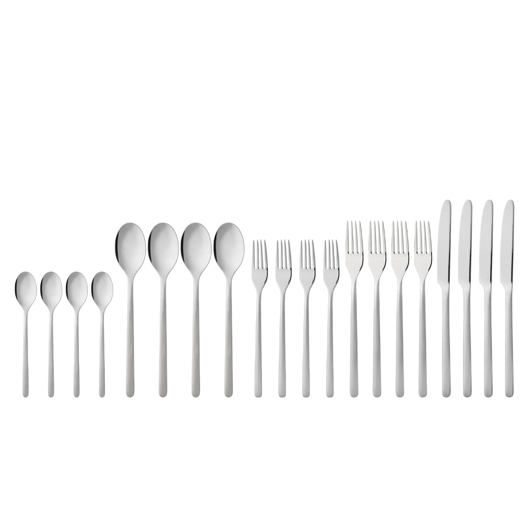 Gense Still Collection cutlery Set including spoons, forks, and knives on a white background